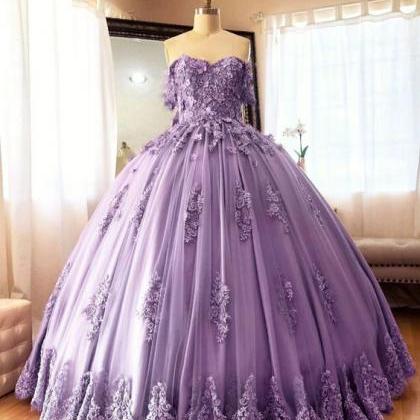 Off Shoulder Embroidered Lace Quinceanera Dresses..