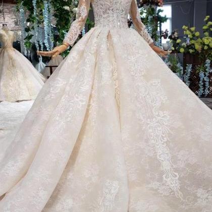 Princess Long Sleeves Ball Gown Lace Wedding..