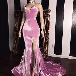Pink Velvet Sweetheart Prom Dresses | Elegant Side..