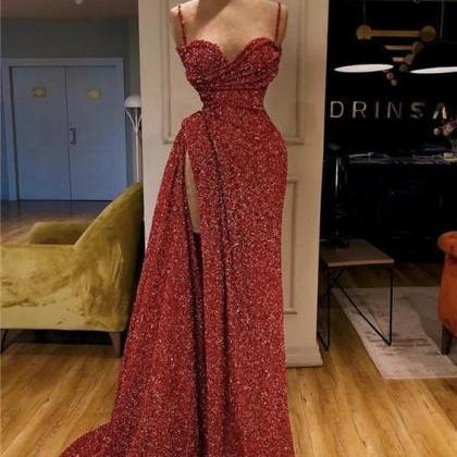Cicinia Red Prom Dresses Long Backless Stretch Fabric Sheath Spaghetti Straps