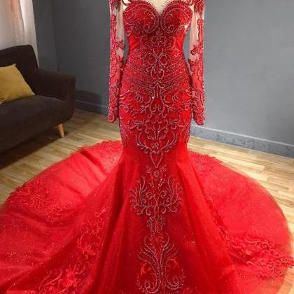 Red Mermaid Bridal Gown Luxury Wedding Dress M1062