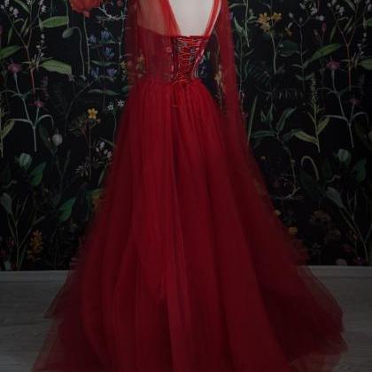 Red Cute Prom Dress, Long Evening Gowns, Floor..