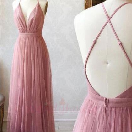 Blush Pink Simple Long Prom Dress M1195