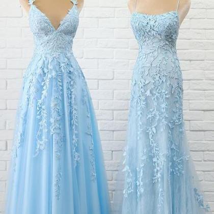 Light Blue Lace Prom Dress M1262