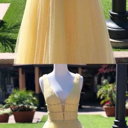 Chic Yellow Tulle Prom Dress Vintage African Long..