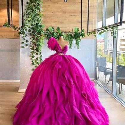 A Line Tulle Ball Gown Evening Dress Long Prom..