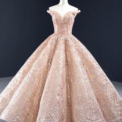 Sparkly Rose Gold Formal Ball Gown Evening Dress..