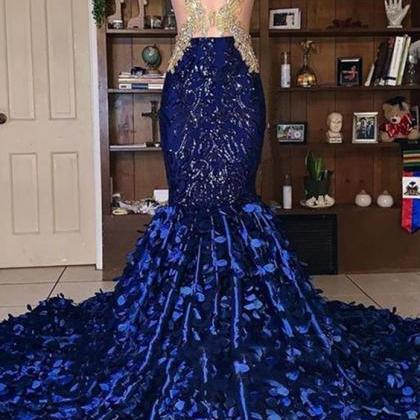 Royal Blue Mermaid Prom Dress African Sexy Beaded..