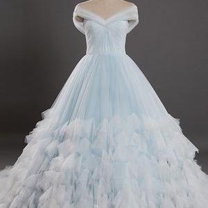 Light Blue Ball Gown Wedding Dress Long A Line..