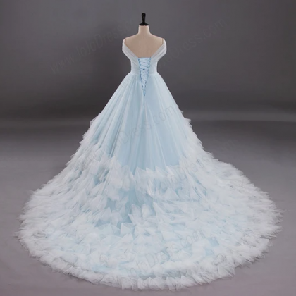 Light Blue Ball Gown Wedding Dress Long A Line..