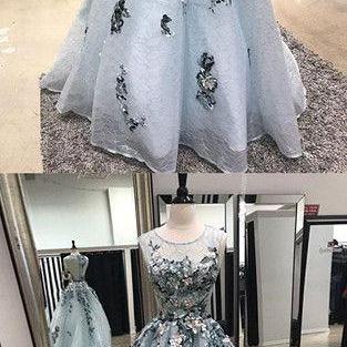 Gray Lace Long Prom Dress, Gray Evening Dress..