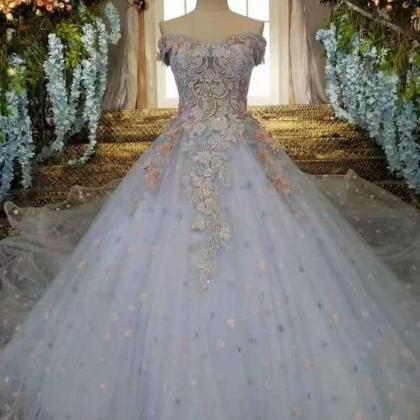 Floral Wedding Dresses Lace Up Off The Shoulder..