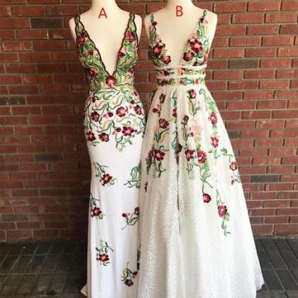 Gorgeous White And Floral Embroidery Long Prom..