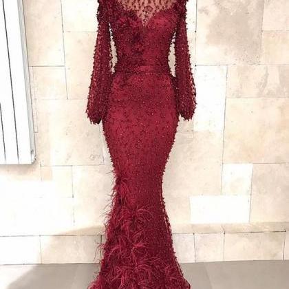 Long Sleeves Beaded Evening Gown Formal Occasion..
