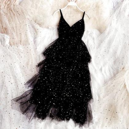 Sparkle Black Prom Dresses,layered Tulle..