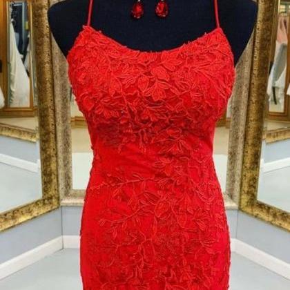 Tight Red Lace Homecoming Dresses, Short..