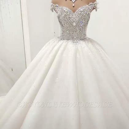 Luxury High Neck Crystal Beading Ball Gown Wedding..