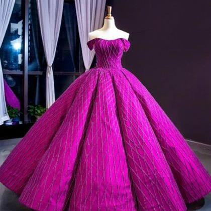 Purple Ball Gown Off The Shoulder Haute Couture..