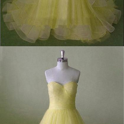 Cute Yellow Tulle Sweetheart Prom Dress For Teens..
