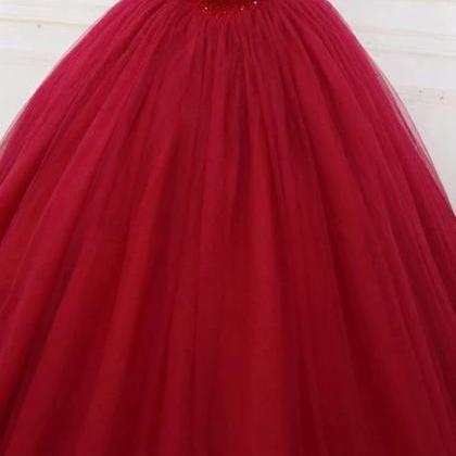 Off Shoulder Ball Gown Burgundy Tulle Long Prom..