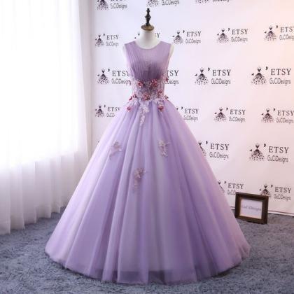 Prom Ball Gown Lavender Purple Dress Long Tulle..