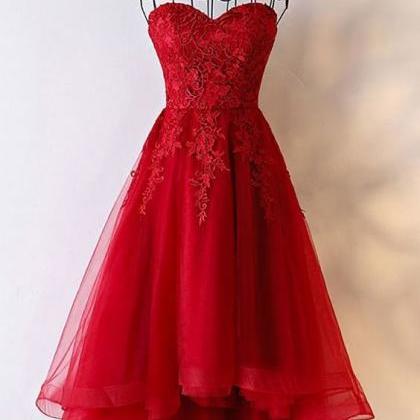 Beautiful Tulle High Low Simple Red Homecoming..