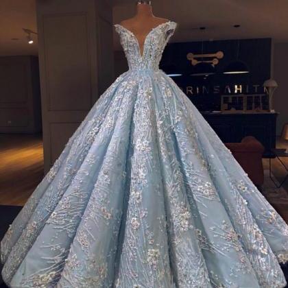 Blue Long Prom Dress, Ball Gown Evening Dress..