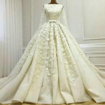 Pretty Floral Applique Wedding Dress Elegant Prom..