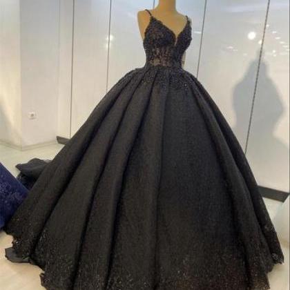 Black Lace Ball Gown Dresses For Wedding Prom..