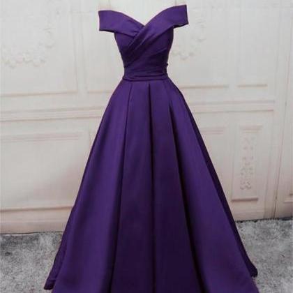 Dark Purple Off Shoulder Satin Long Formal Gown,..