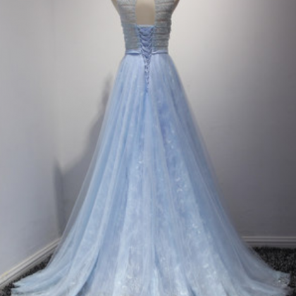 Blue Prom Dress,Modest Prom Gown,Li..