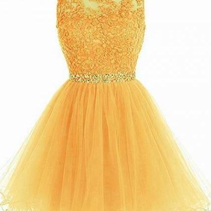 Lovely Tulle Short Lace Beaded Prom Dress 2021,..