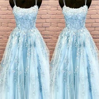 Elegant Cinderella Blue Prom Dresses Ball Gown..