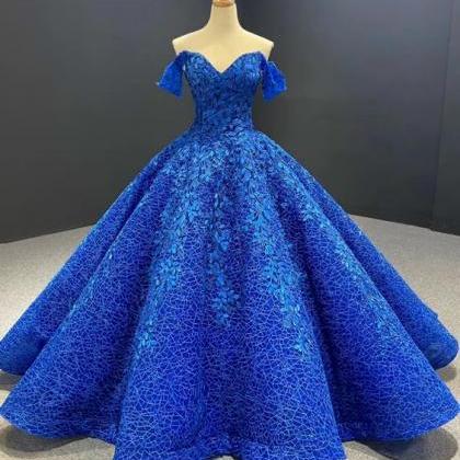 Royal Blue Ball Gown Sequins Appliques Off The..
