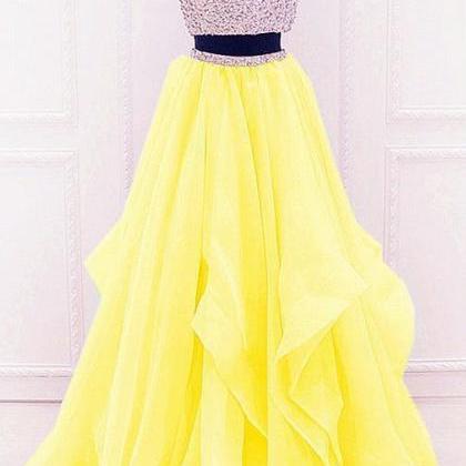 Prom Dresses Classy, 2 Pieces Long Yellow Simple..