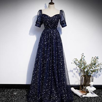 Blue Tulle Long Prom Dress Blue Evening Dress..