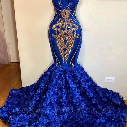 Royal Blue Prom Dresses, Halter Prom Dresses, Lace..