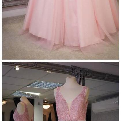 Formal Pink Lace Long Dresses, Pink Long Prom..