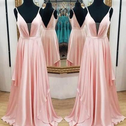 Pretty Pink Spaghetti Straps Satin A Line Long Party Dress Bridesmaid Dress SP30 main image 1