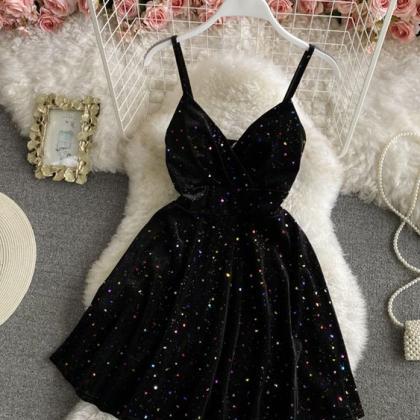 Black Velvet Short Dress A Line Mini Dress M2922