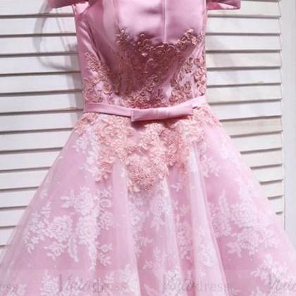 Off The Shoulder Pink Lace Homecoming Dresses..