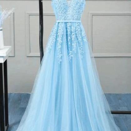 Romantic Tulle Lace V Back Sky Blue See Through..