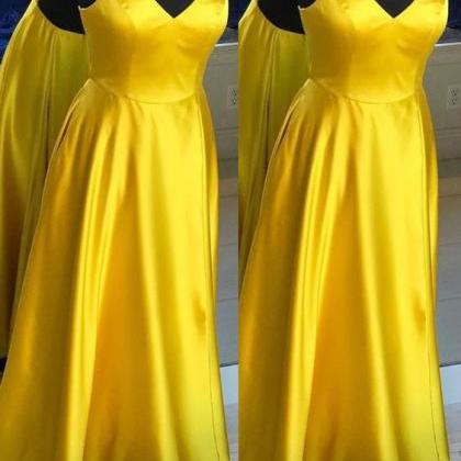 Simple A Line Spaghetti Straps Yellow Prom Dresses, Long Formal Dress UQ2470