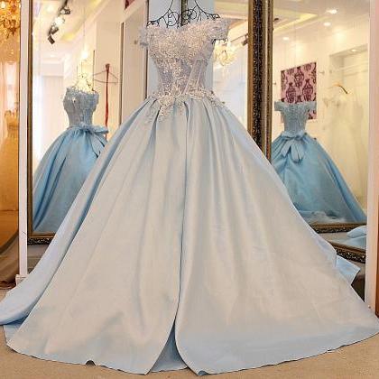 Baby Blue Ball Gown Tulle Prom Dresses Off The..