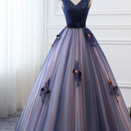 Formal Dresses Dark Bule Flower Quinceanera Dress..