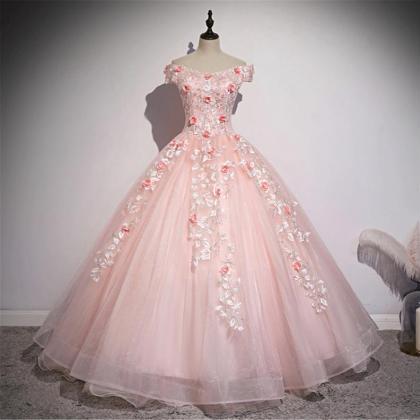 Elegant Pink Quinceanera Dress Off-the-shoulder..