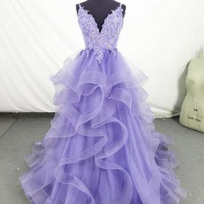Lovely Purple Tulle Long Layers Handmade Formal..