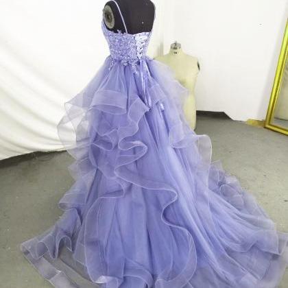 Lovely Purple Tulle Long Layers Handmade Formal..