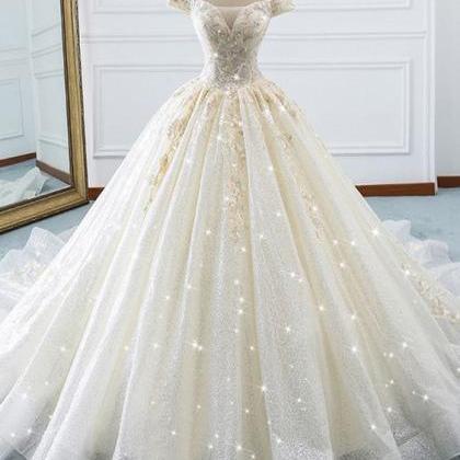 Sparkly Ball Gown Wedding Dresses Appliques Tulle..