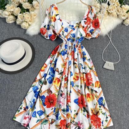 A Line Floral Short Dress Fashion Dress